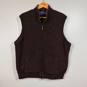 Pendleton Sweater Vest Mens Large Brown Shetland Wool Reversible Fleece Full Zip